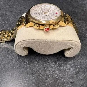All gold round face Michele watch Michele Sidney Classic 18K GoldPlated Diamond M.O.P Diamond  main image 3